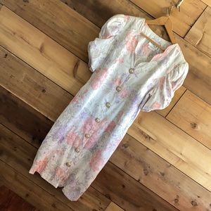 Spring summer floral dress with pearlized buttons